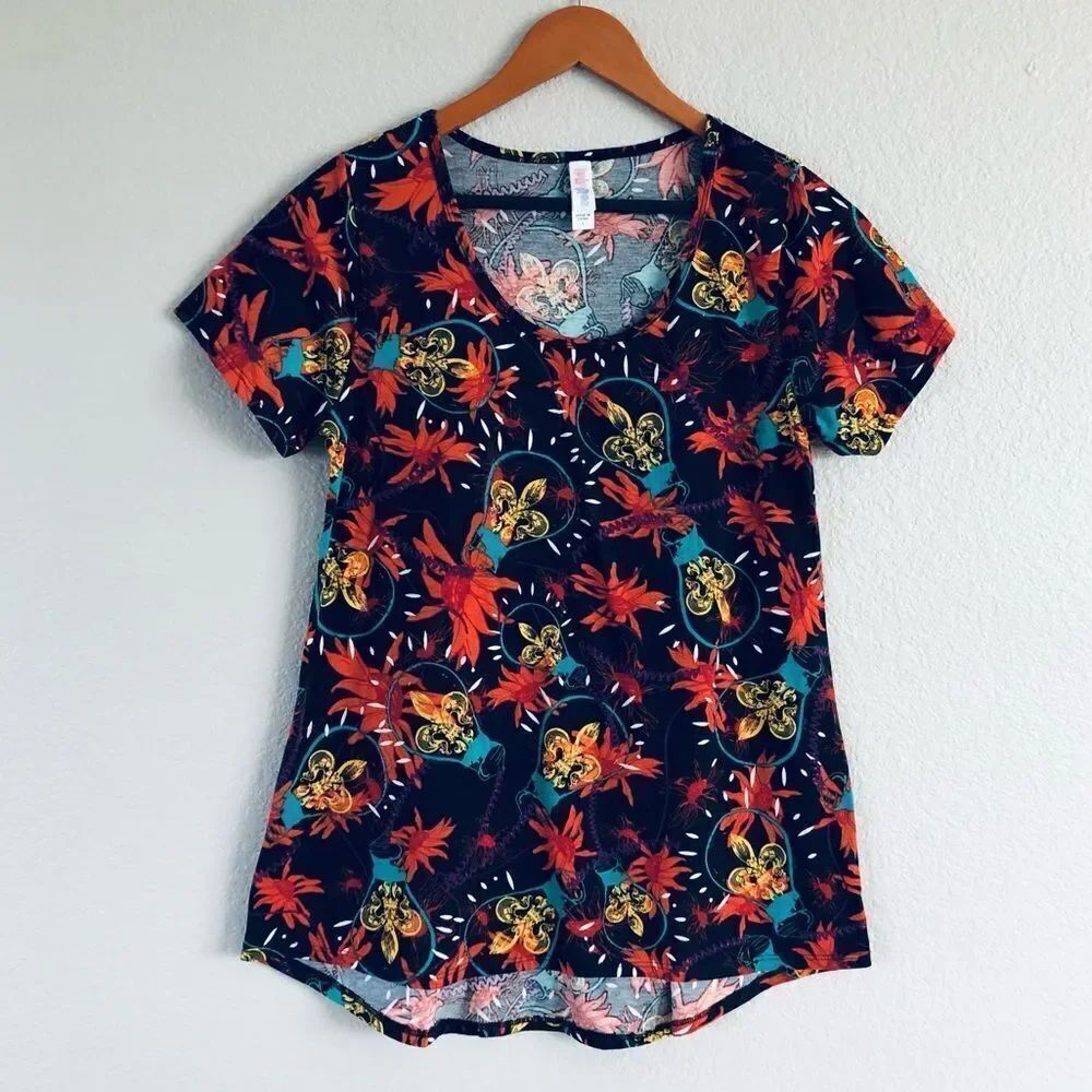 LuLaRoe Orange Red Teal Print Top S